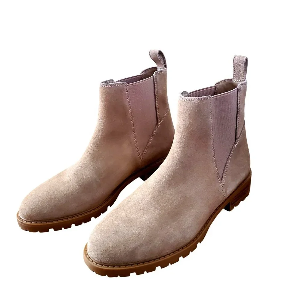 Steve Madden Women 8 Lorali Suede Leather Boots Slip-on Chunky Chelsea Shoes Tan